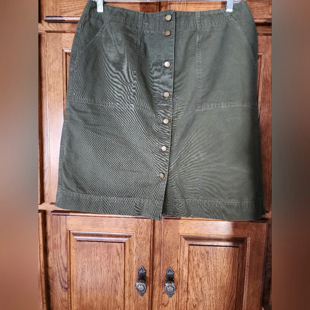 Lauren Ralph Lauren Olive Green Button Down Front Skirt Size 16W Vintage - Picture 6 of 11
